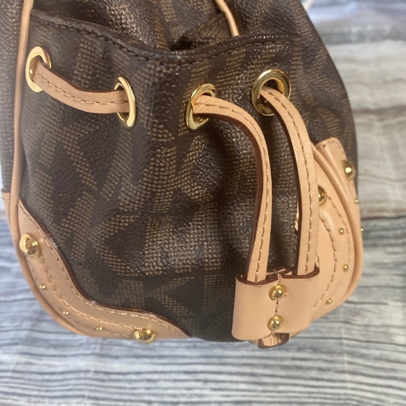 Michael Kors Brown Logo Canvas Satchel Tote with Leather Trim gold-tone hardware - Picture 9 of 16